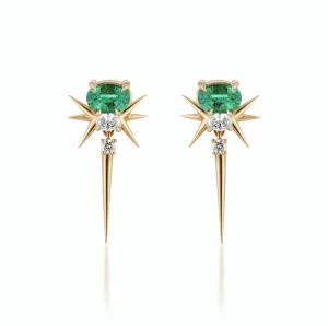 18ct Yellow Gold Muzo Emerald & Diamond Drop Earrings - Spike