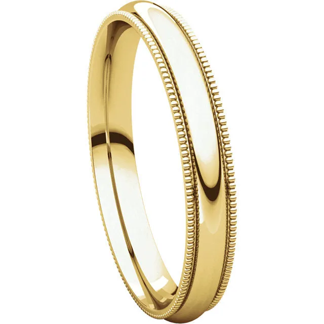 18k Yellow Gold 3mm Milgrain Comfort Fit Band, Size 6