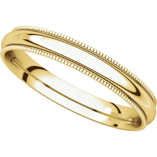 18k Yellow Gold 3mm Milgrain Comfort Fit Band, Size 6