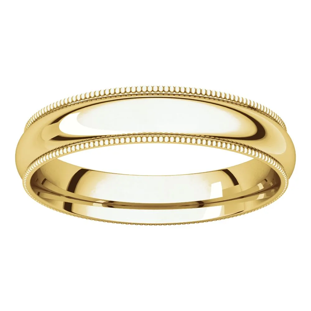 18k Yellow Gold 4mm Milgrain Comfort Fit Band, Size 10