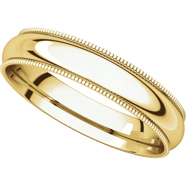 18k Yellow Gold 4mm Milgrain Comfort Fit Band, Size 10