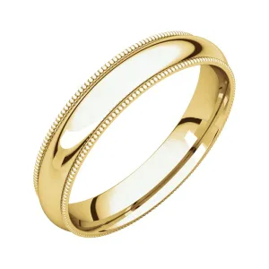 18k Yellow Gold 4mm Milgrain Comfort Fit Band, Size 10