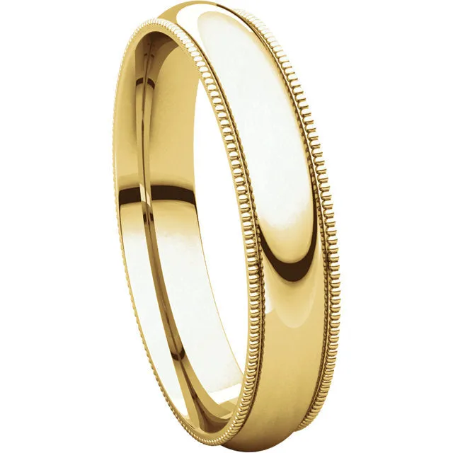 18k Yellow Gold 4mm Milgrain Comfort Fit Band, Size 10