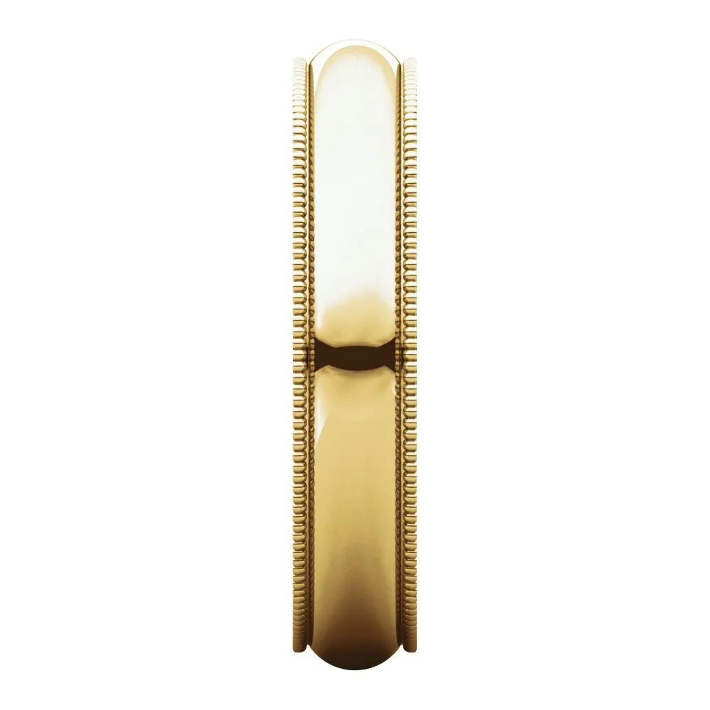 18k Yellow Gold 4mm Milgrain Comfort Fit Band, Size 10