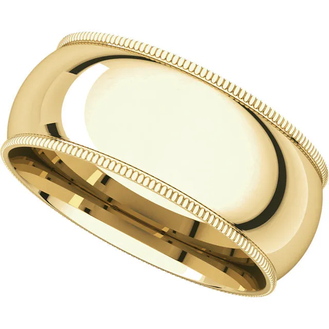 18k Yellow Gold 8mm Milgrain Comfort Fit Band, Size 10.5