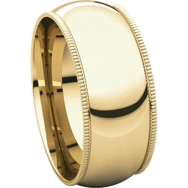 18k Yellow Gold 8mm Milgrain Comfort Fit Band, Size 10.5