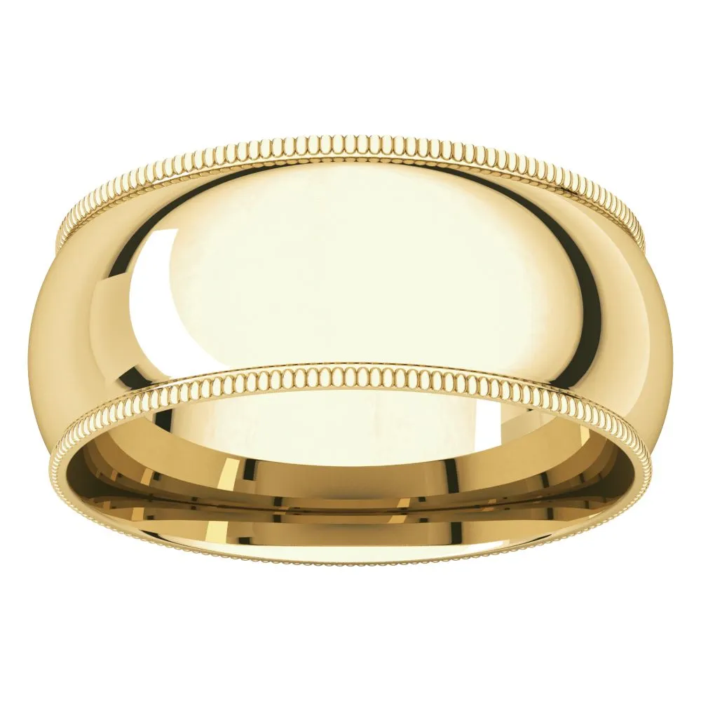 18k Yellow Gold 8mm Milgrain Comfort Fit Band, Size 10.5
