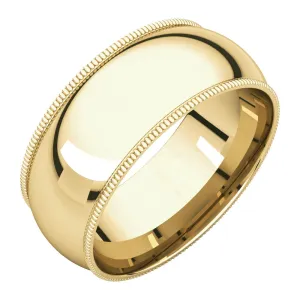 18k Yellow Gold 8mm Milgrain Comfort Fit Band, Size 10.5