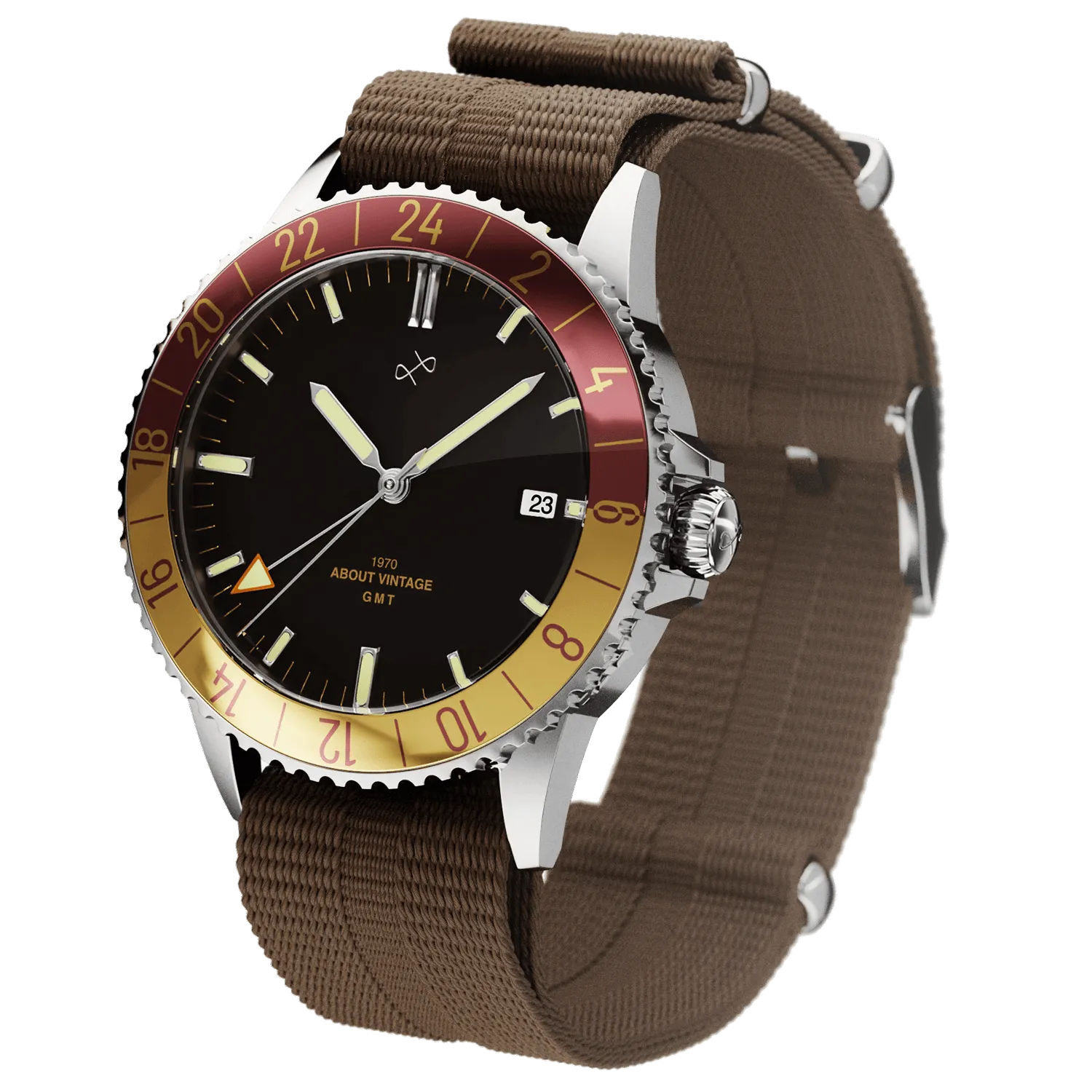 1970 Haagen GMT Automatic, Steel / Burgundy - Swiss Made
