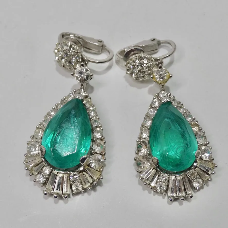1980s Blue Green Stone Drop Earrings