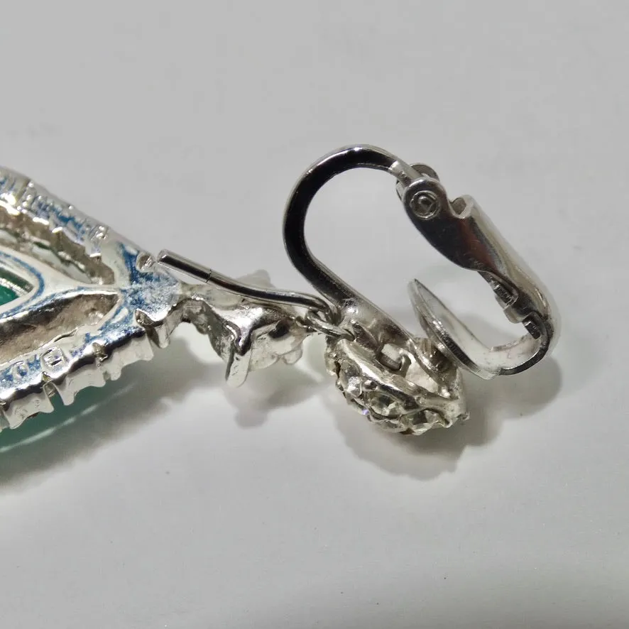 1980s Blue Green Stone Drop Earrings