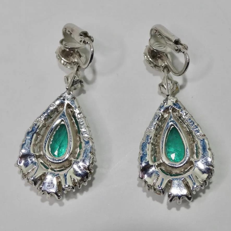 1980s Blue Green Stone Drop Earrings