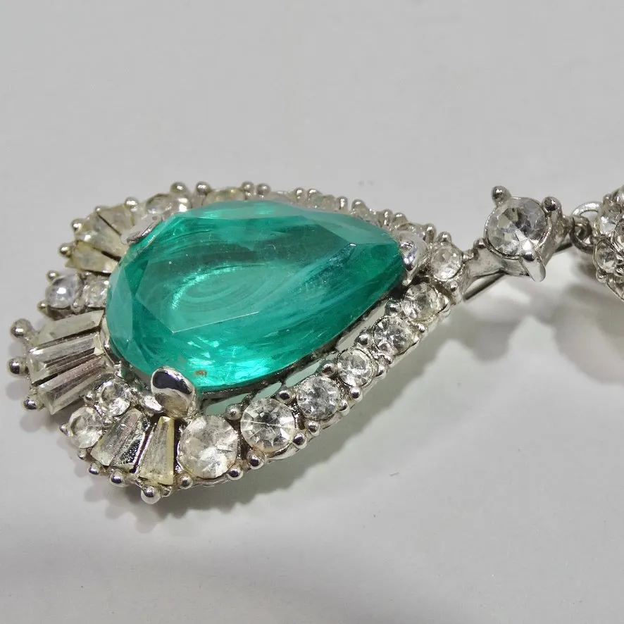 1980s Blue Green Stone Drop Earrings