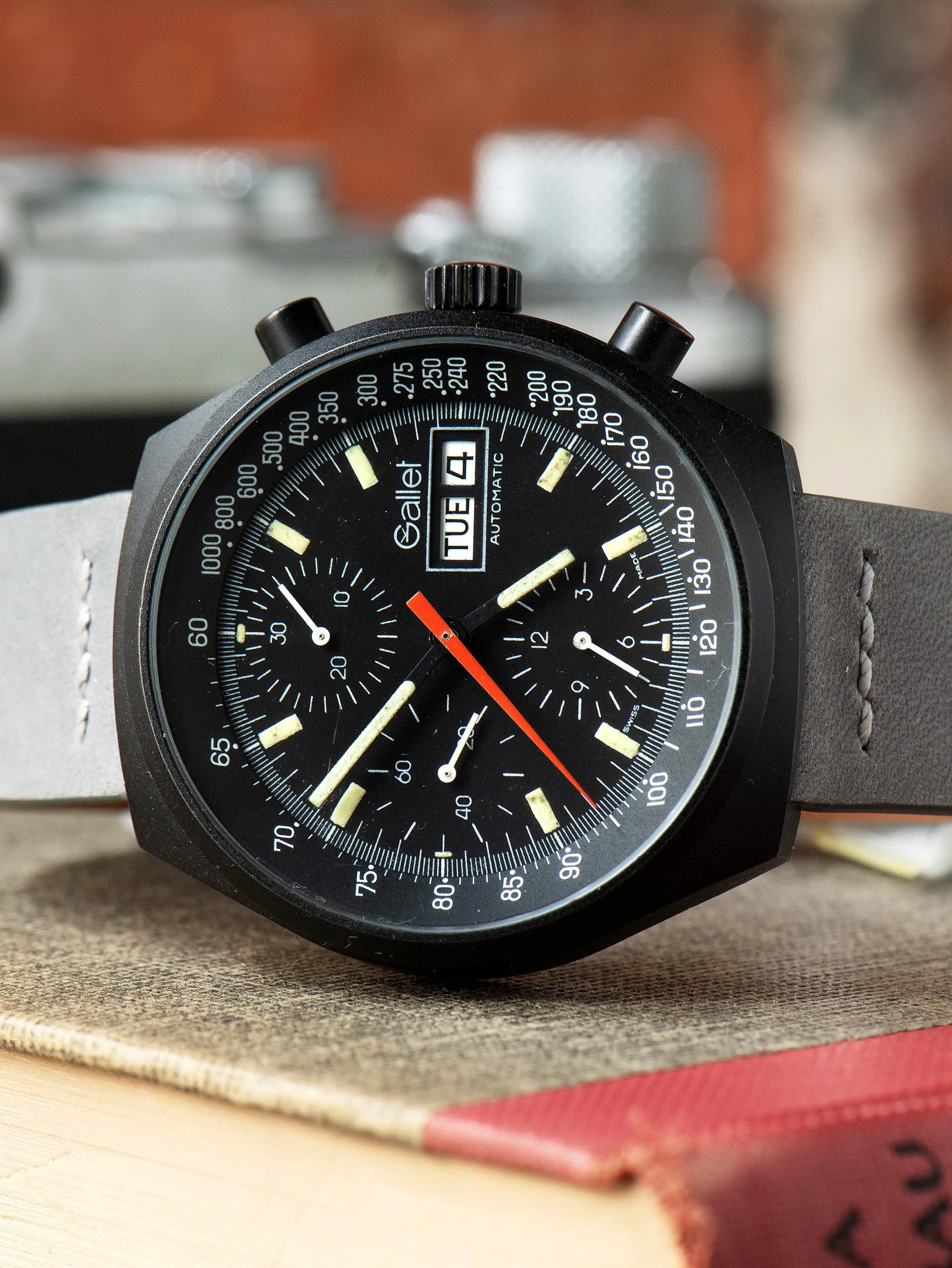 1980s Gallet Multichron 12 Automatic Chronograph PVD 'Valjoux Cal. 7750' "Top Gun"