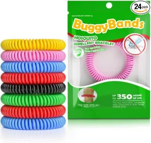 24 Pack Mosquito Bracelets, Mosquito Bands for Adults and Kids with Individually Wrapped & DEET Free, Natural and Waterproof Wristbands Citronella Bracelets for Camping Hiking