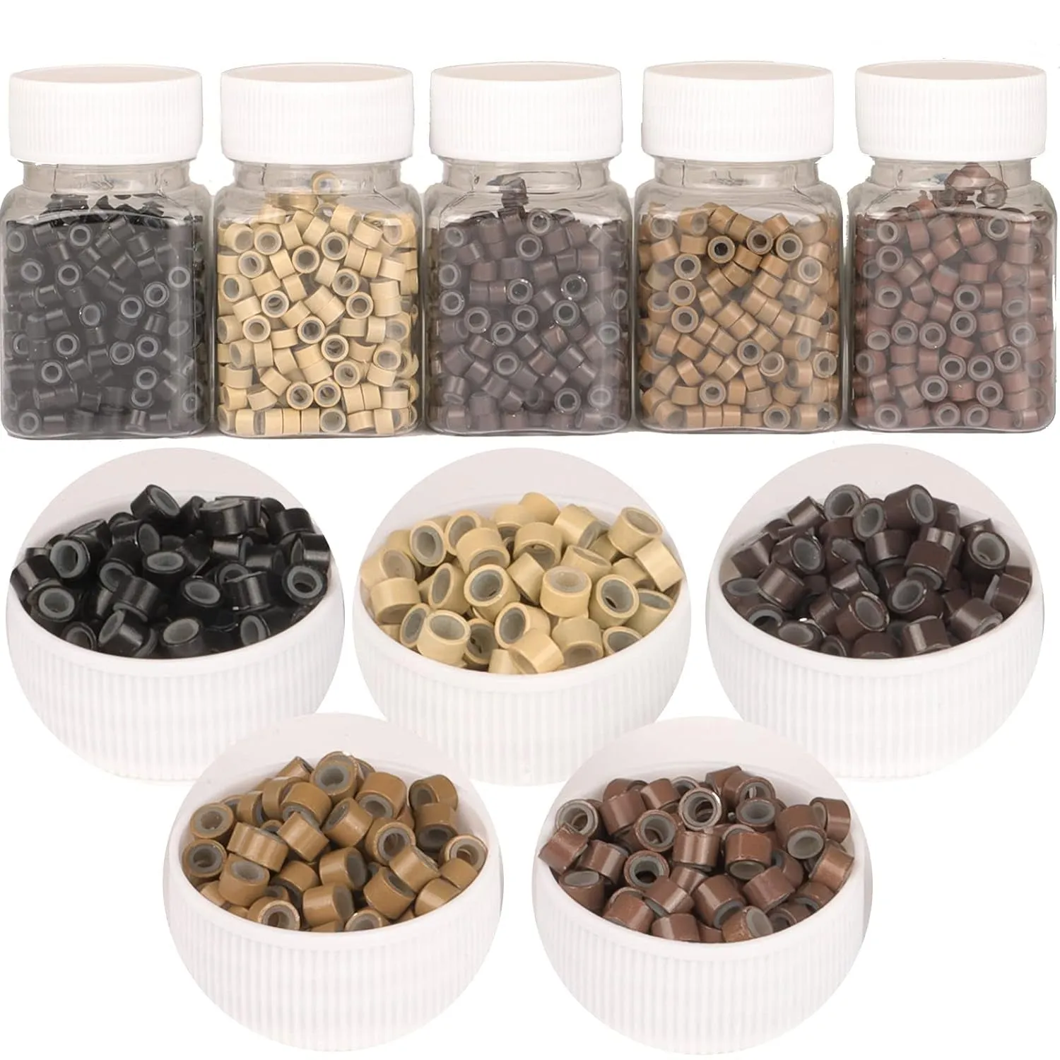2500Pcs Hair Extentions Micro Rings Links Beads, 5Mm Silicone Lined Beads for Human Hair Extensions Tool-Multi-Colored