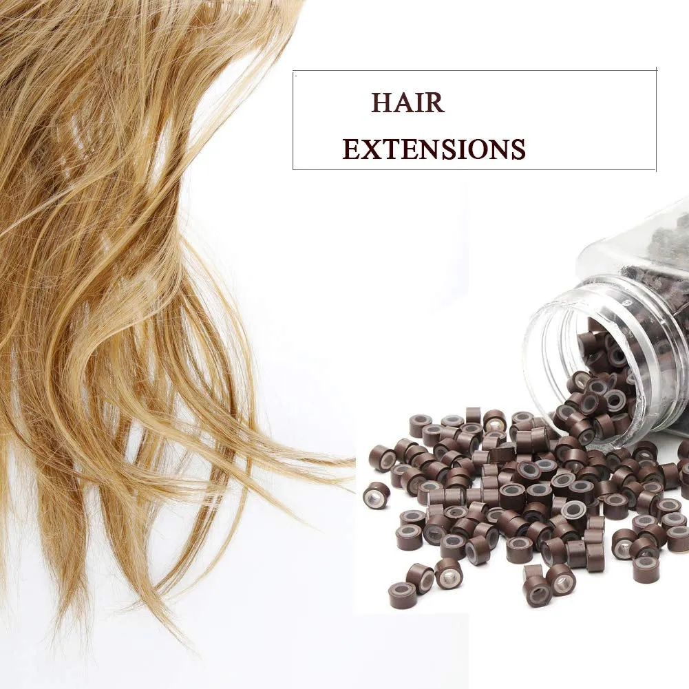 2500Pcs Hair Extentions Micro Rings Links Beads, 5Mm Silicone Lined Beads for Human Hair Extensions Tool-Multi-Colored