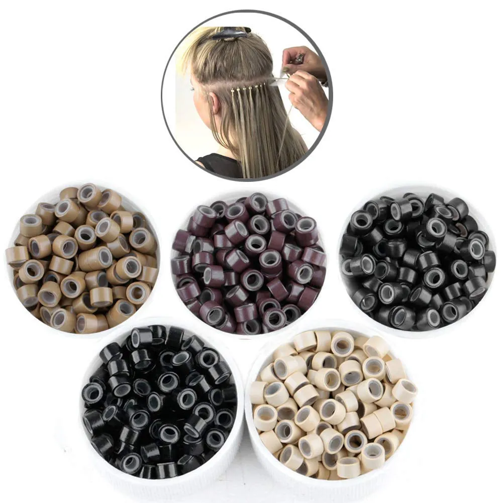 2500Pcs Hair Extentions Micro Rings Links Beads, 5Mm Silicone Lined Beads for Human Hair Extensions Tool-Multi-Colored