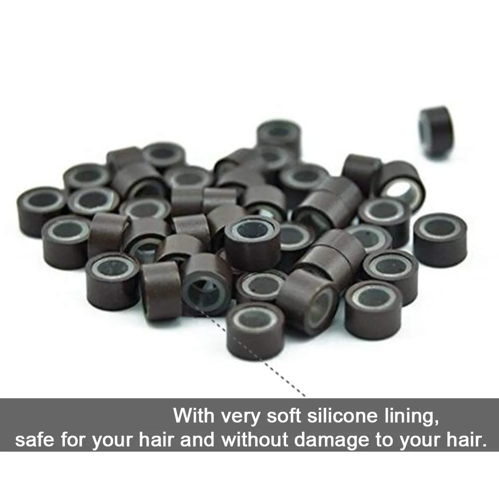 2500Pcs Hair Extentions Micro Rings Links Beads, 5Mm Silicone Lined Beads for Human Hair Extensions Tool-Multi-Colored