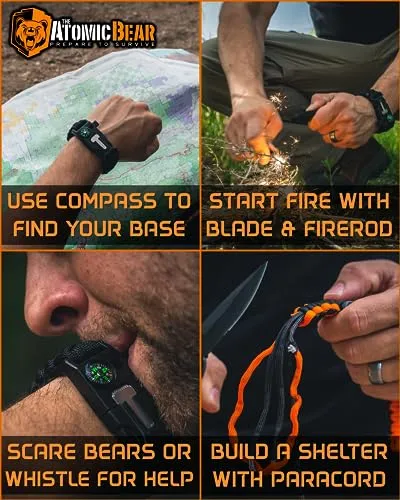 2pcs Paracord Bracelet - Adjustable Fire Starter, Loud Whistle