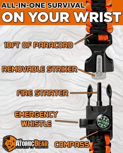 2pcs Paracord Bracelet - Adjustable Fire Starter, Loud Whistle