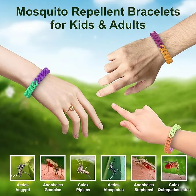 6 Pack Mosquito Repellent Bracelets for Adults and Kids, DEET-Free Insect & Bug Repellent Bands, Individually Wrapped Repellent Wristbands for Outdoor Camping Traveling