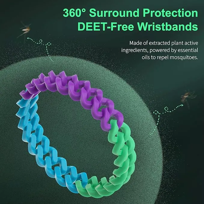 6 Pack Mosquito Repellent Bracelets for Adults and Kids, DEET-Free Insect & Bug Repellent Bands, Individually Wrapped Repellent Wristbands for Outdoor Camping Traveling