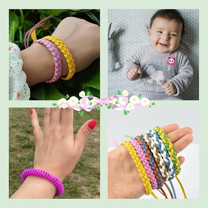 78 Pcs Set 12 Pack Leather Braid Natural Mosquito Repellent Bracelets   6 Pack Waterproof Bug Insect Wristbands with 60 Mosquito Patches Stickers for Kids Adult Outdoor Camping Fishing Traveling