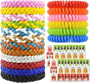 78 Pcs Set 12 Pack Leather Braid Natural Mosquito Repellent Bracelets   6 Pack Waterproof Bug Insect Wristbands with 60 Mosquito Patches Stickers for Kids Adult Outdoor Camping Fishing Traveling