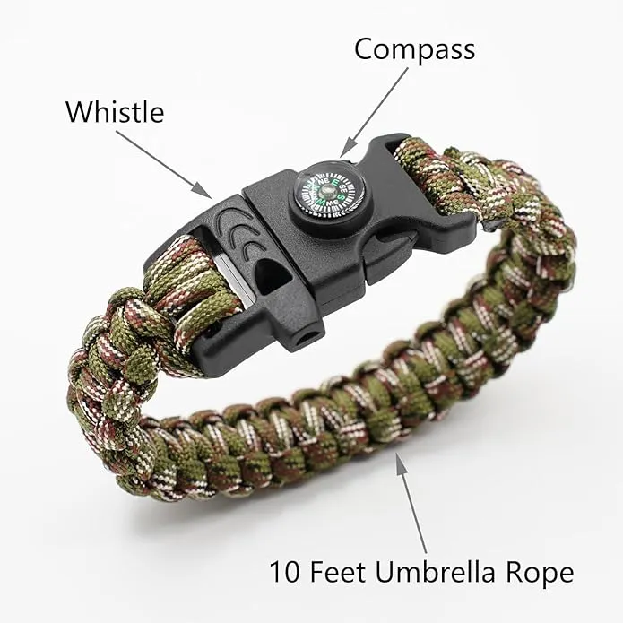 8 Pack 3in1 Emergency Survival Bracelet with Whistle and Compass,Survival Kit,Wild Camping Equipment Kit,Wildness Emergency Survival Kit for Camping,Outdoor Travel, Hiking, Emergency Survival Or First Aid.