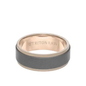 8MM Tungsten Raw   18K Matte Gold Ring - Sandblasted Center and Step Edge