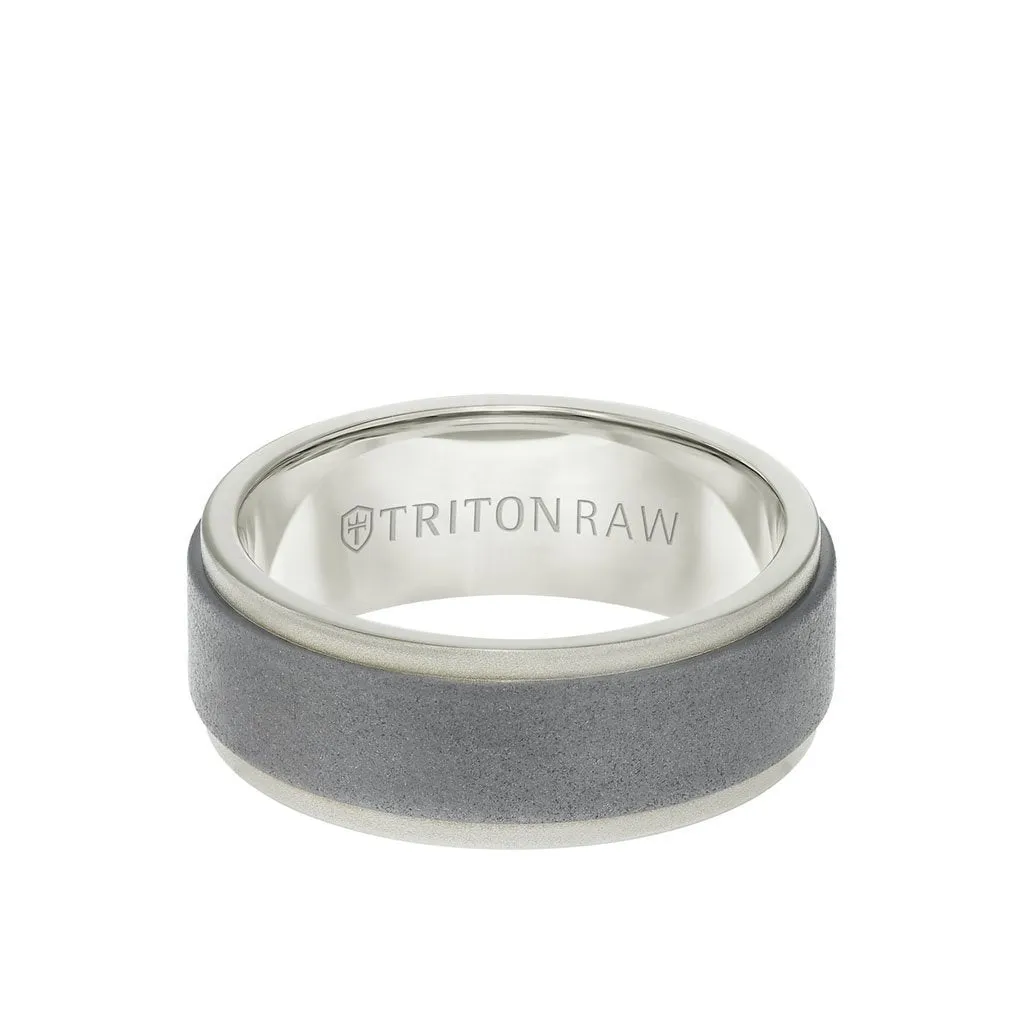 8MM Tungsten Raw   18K Matte Gold Ring - Sandblasted Center and Step Edge