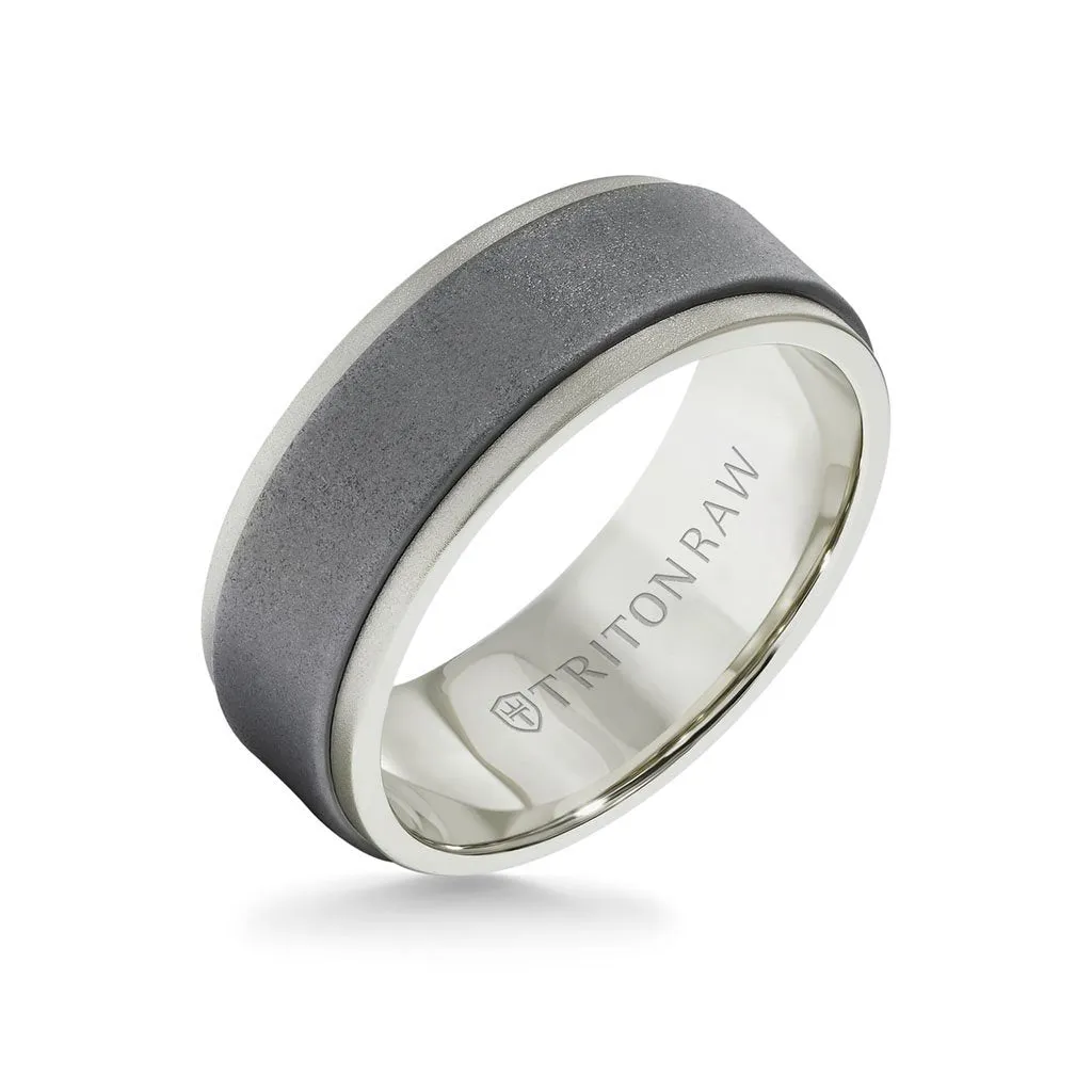 8MM Tungsten Raw   18K Matte Gold Ring - Sandblasted Center and Step Edge