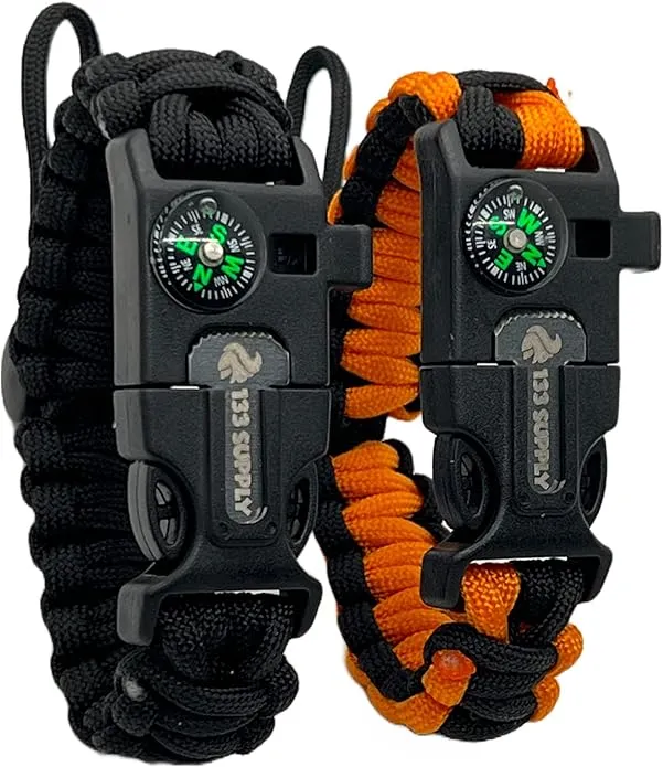 Adjustable Paracord Bracelet Compass Hiking Survival Whistle Loud, Emergency Fire Starter Kit, Camping Accessories Fishing Hunting EDC Backpacking Gear, Tactical Survival Gear and Equipment