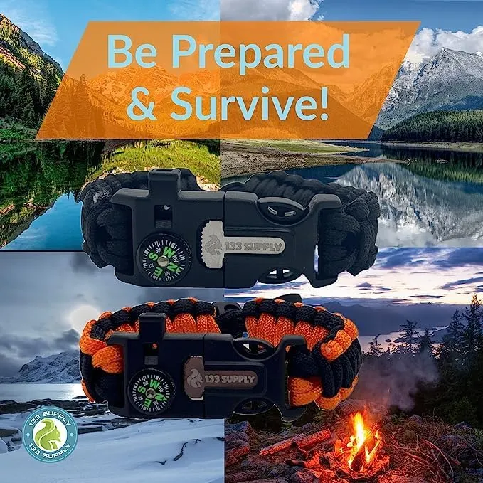 Adjustable Paracord Bracelet Compass Hiking Survival Whistle Loud, Emergency Fire Starter Kit, Camping Accessories Fishing Hunting EDC Backpacking Gear, Tactical Survival Gear and Equipment