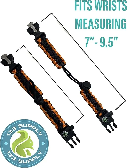 Adjustable Paracord Bracelet Compass Hiking Survival Whistle Loud, Emergency Fire Starter Kit, Camping Accessories Fishing Hunting EDC Backpacking Gear, Tactical Survival Gear and Equipment
