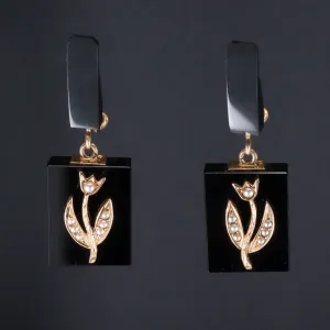 Antique Onyx & Pearl Flower Earrings | Antique Flower Earrings