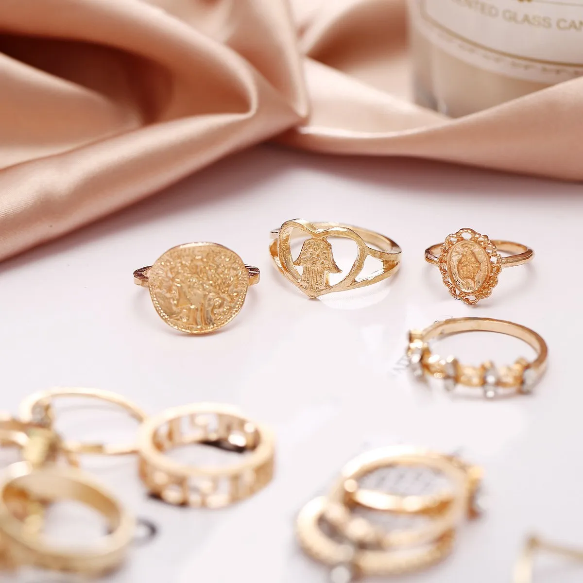 Assorted Ring Set with Austrian Crystals - 18K Gold Plated, Hypoallergenic, Comfort Fit Jewelry from Italy