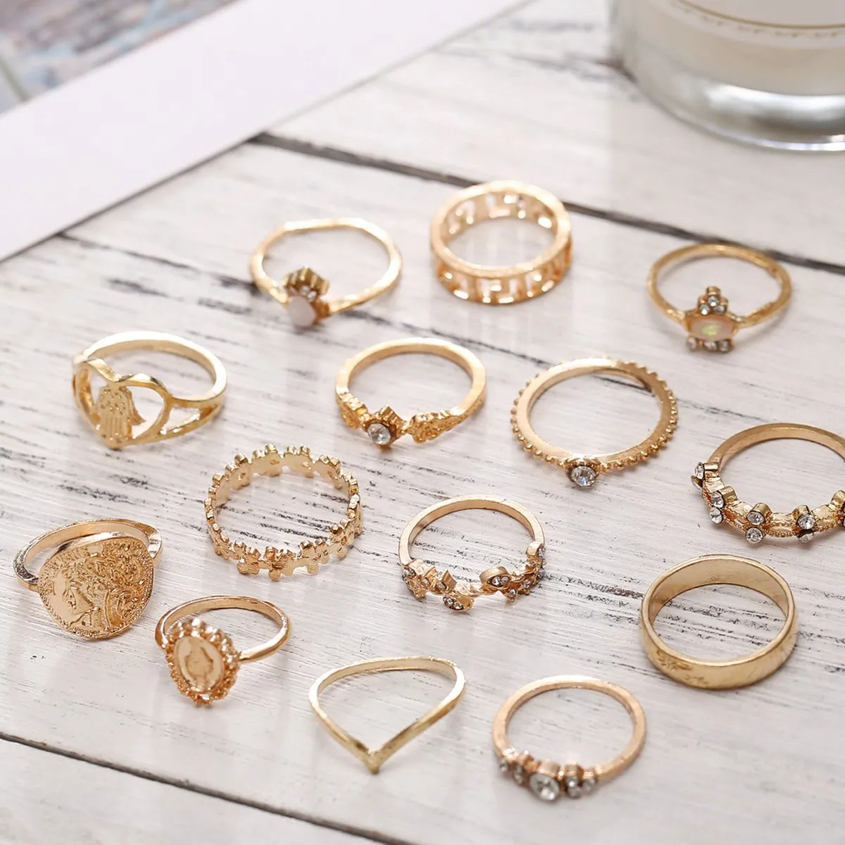 Assorted Ring Set with Austrian Crystals - 18K Gold Plated, Hypoallergenic, Comfort Fit Jewelry from Italy
