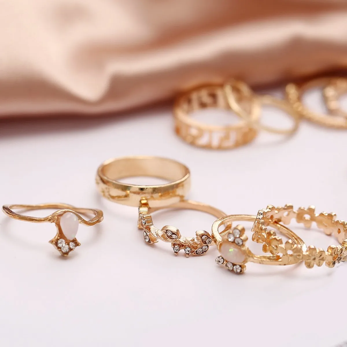 Assorted Ring Set with Austrian Crystals - 18K Gold Plated, Hypoallergenic, Comfort Fit Jewelry from Italy