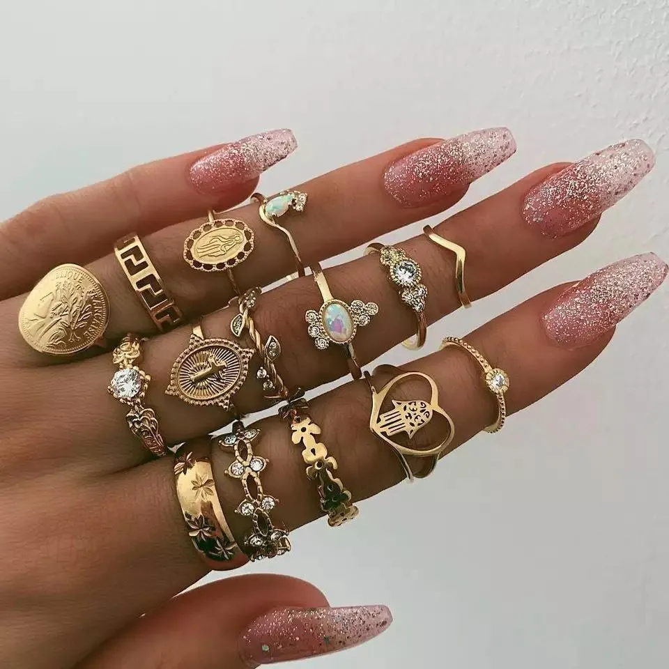 Assorted Ring Set with Austrian Crystals - 18K Gold Plated, Hypoallergenic, Comfort Fit Jewelry from Italy