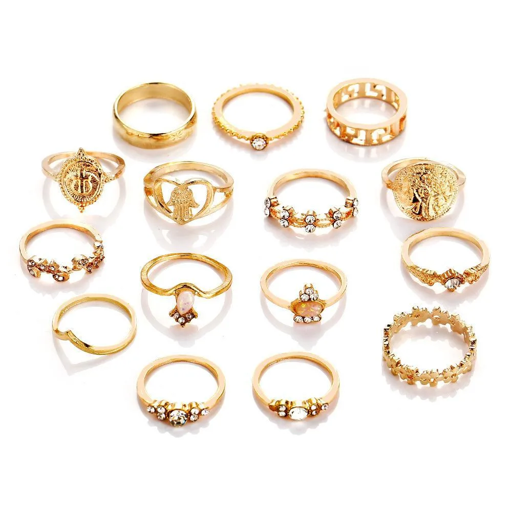 Assorted Ring Set with Austrian Crystals - 18K Gold Plated, Hypoallergenic, Comfort Fit Jewelry from Italy
