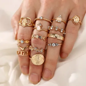 Assorted Ring Set with Austrian Crystals - 18K Gold Plated, Hypoallergenic, Comfort Fit Jewelry from Italy