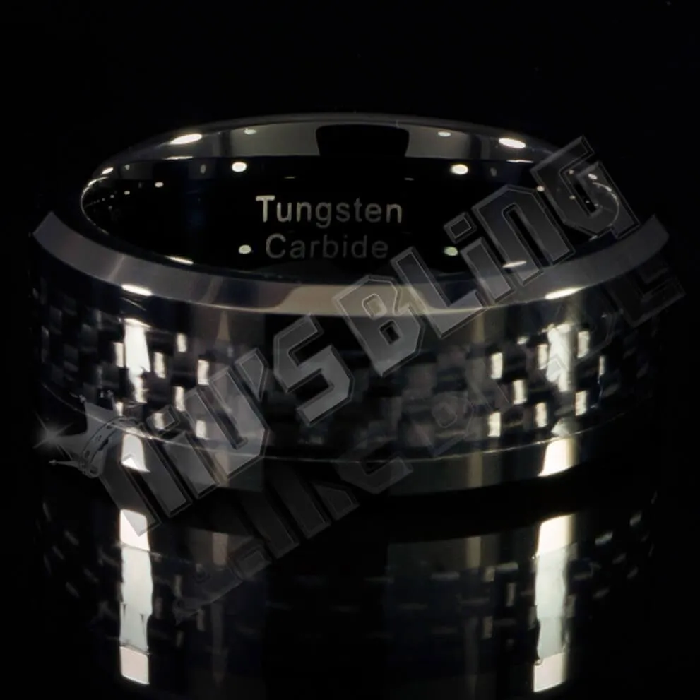 Black Carbon Fiber Inlay Tungsten Carbide Ring