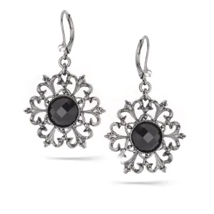 BLACK FACETED STONE DROP  EARRINGS #255BK3201 (1B11/9A2/4B1/5C6)