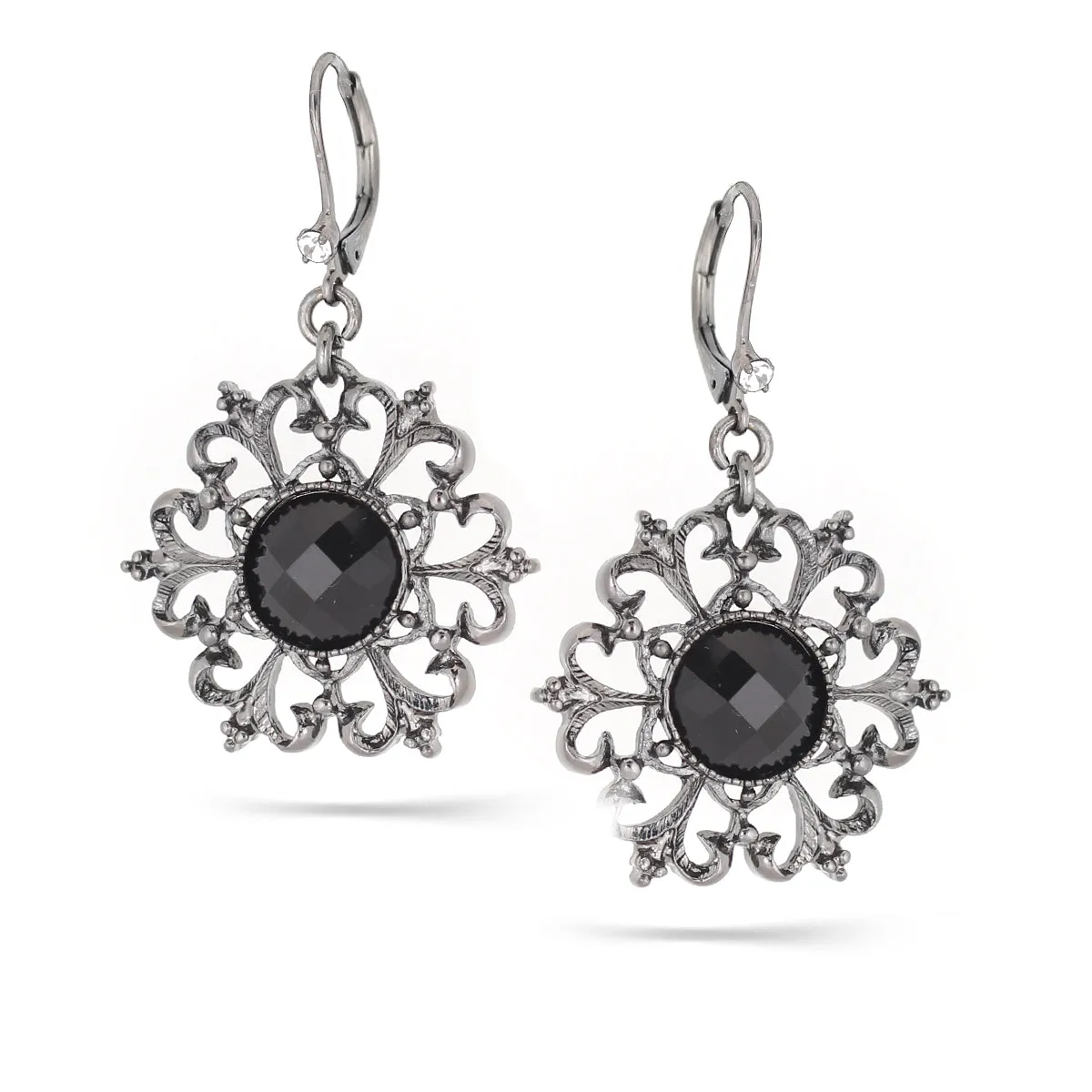 BLACK FACETED STONE DROP  EARRINGS #255BK3201 (1B11/9A2/4B1/5C6)