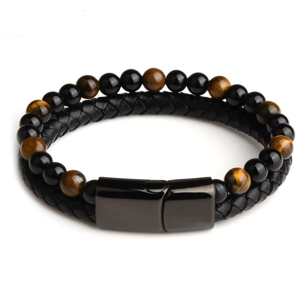 Black Onyx & Tiger Eye Men Chakra Bead Bracelet