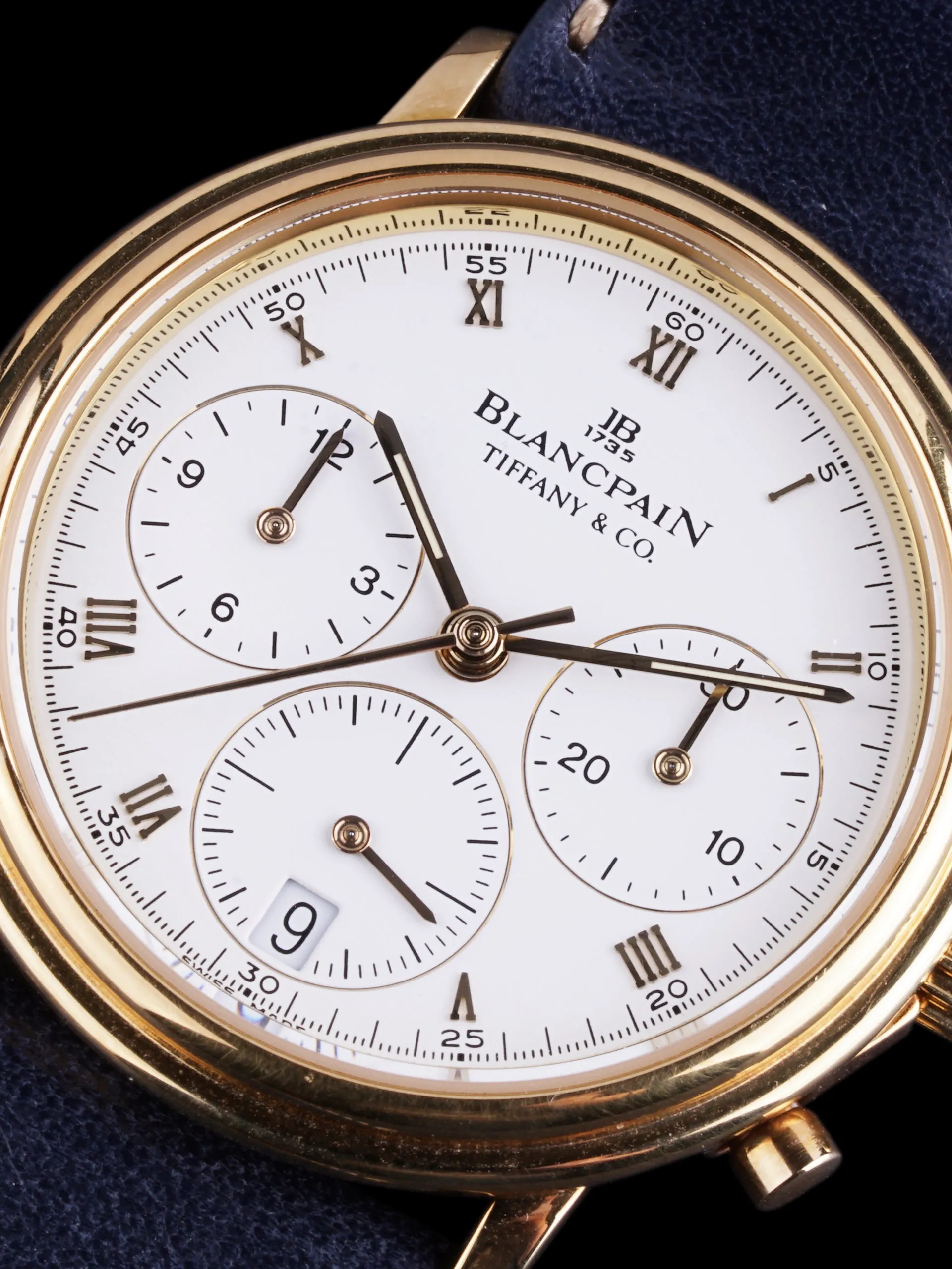 Blancpain 18k YG Villeret Chronograph (Ref. 1185-1418-55) "Tiffany & Co." W/ Boxes & Tiffany Letter