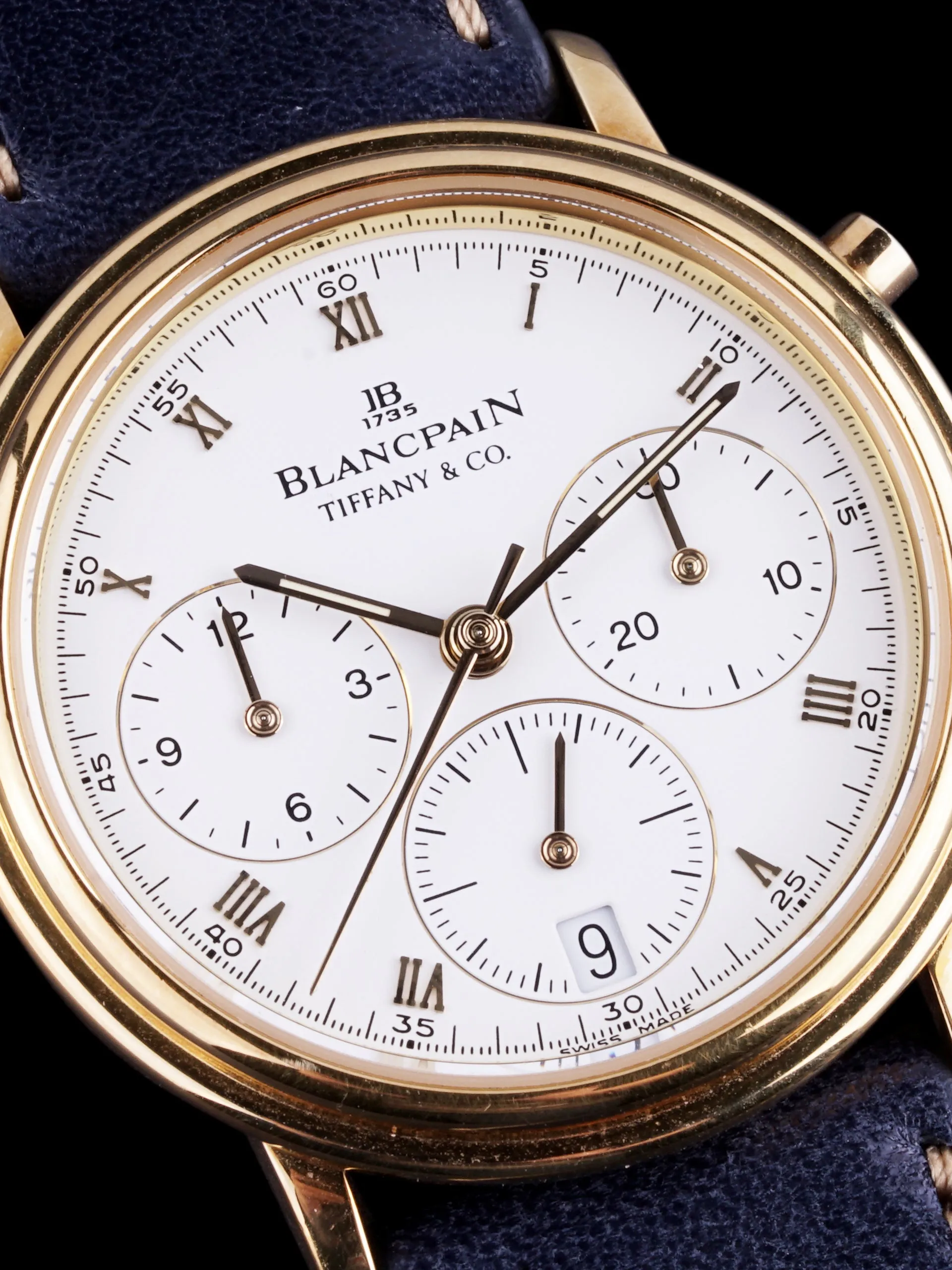 Blancpain 18k YG Villeret Chronograph (Ref. 1185-1418-55) "Tiffany & Co." W/ Boxes & Tiffany Letter