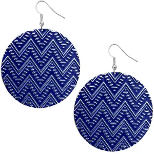 Blue Zig Zag Chevron Textured Drop Earrings